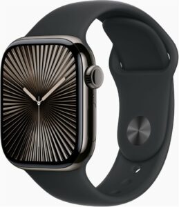 Fotografie Apple Watch Series 10 42mm Cellular břidlicově šedý titan s černým sportovním řemínkem S/M MWXG3QC/A recenzía