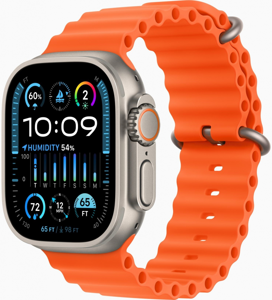 Obrázok Apple Watch Ultra 2 49mm titanové pouzdro s oranžovým oceánským řemínkem MREH3CS/A hodnotenie