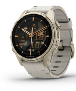 Fotografie Garmin Fenix 8 AMOLED 43mm Sapphire Gold/Gray Leather Strap 010-02903-40  recenzía