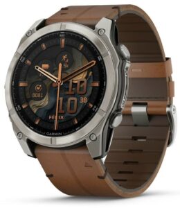 Fotografie Garmin Fenix 8 AMOLED 51mm Sapphire Titanium Black/Chestnut Leather Strap 010-02905-40  recenzía