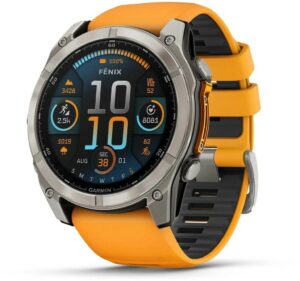 Fotografie Garmin Fenix 8 AMOLED 51mm Sapphire Titanium Graphite/Orange 010-02905-11  recenzía
