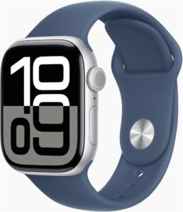 Fotografie Apple Watch Series 10 42mm Cellular stříbrný hliník s denimovým sportovním řemínkem M/L MWX43QC/A  recenzía