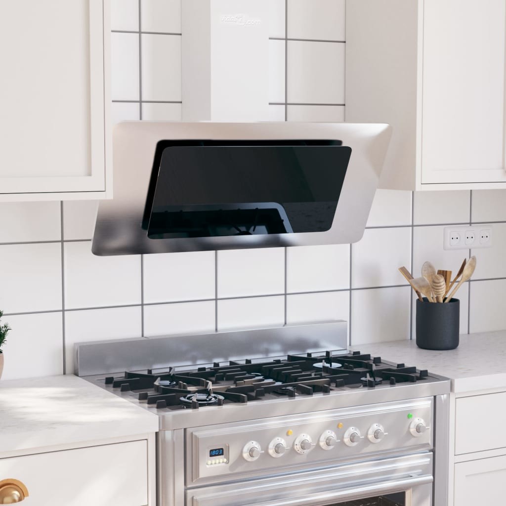 vidaXL Nástěnná digestoř 90 cm nerezová ocel a tvrzené sklo Stříbrná recenze