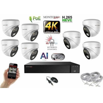 Obrázok Monitorrs Security AI Hybrid Light IP 7 kamerový set 8 Mpix WDome (6481K7) hodnotenie