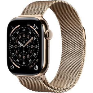 Fotografie Apple Watch Series 11 GPS + Cellular 42mm Gold Titanium Case with Gold Milanese Loop MF8Y4WF/A  recenzía