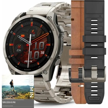 Obrázok Garmin Fēnix 8 – Premium Bundle, 47 mm, Amoled, Sapphire Glass, Titanium, Titanový odvětrávaný titanový náramek + elegantní hnědý řemínek + silikonový pásek 010-02904-40 SET hodnotenie