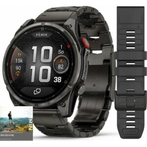 Fotografie Garmin Fēnix® 8 Pro Premium Bundle, 51 mm, AMOLED Sapphire, Carbon grey DLC titanium pásek + silikonový řemínek Black/Pebble Grey 010-03199-40 SET recenzía