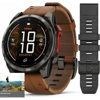 Obrázok Garmin Fēnix® 8 Pro – Premium Bundle, 51 mm, MicroLED Sapphire, Carbon grey DLC titanium s hnědým koženým páskem a silikonovým řemínkem Black/Grey 010-03380-01 SET hodnotenie
